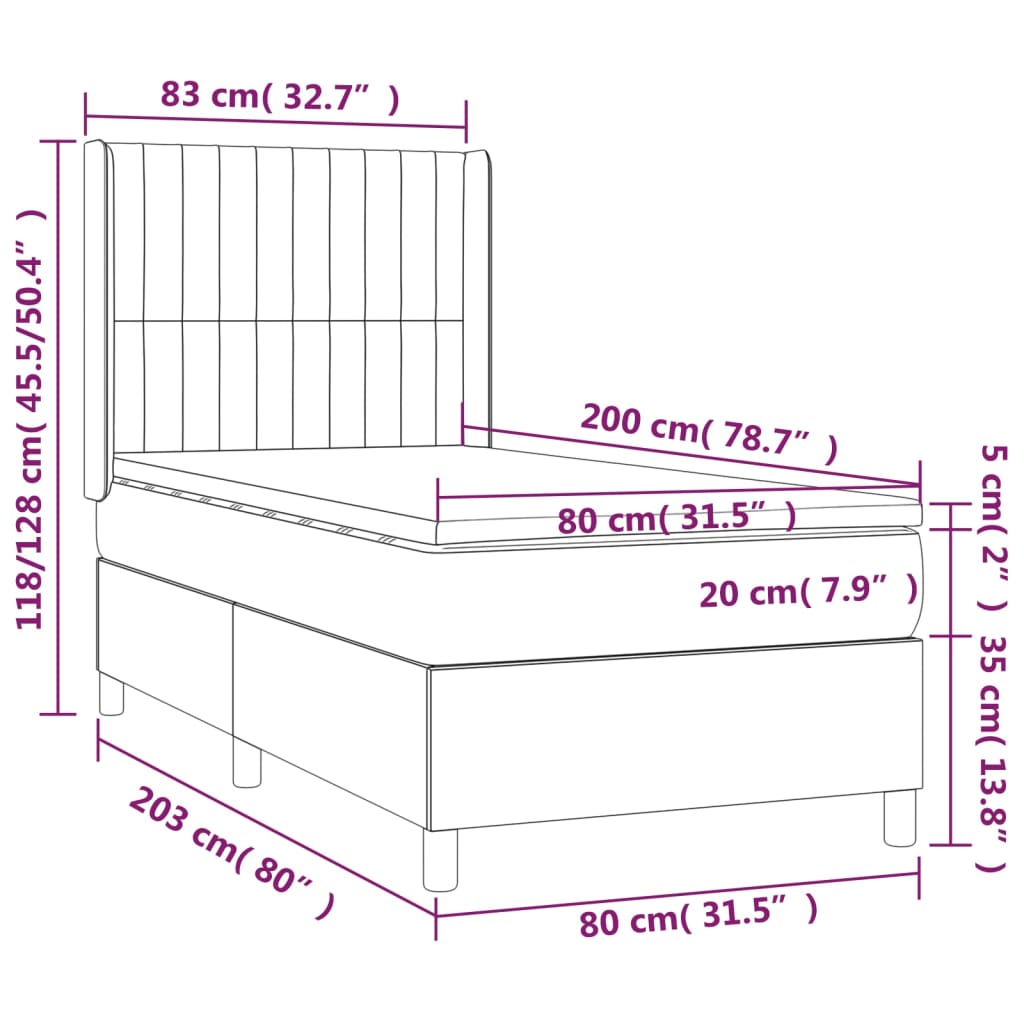 kontinentalseng med madras 80x200 cm stof mørkebrun