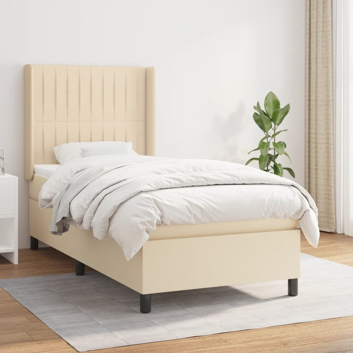 kontinentalseng med madras 90x190 cm stof cremefarvet