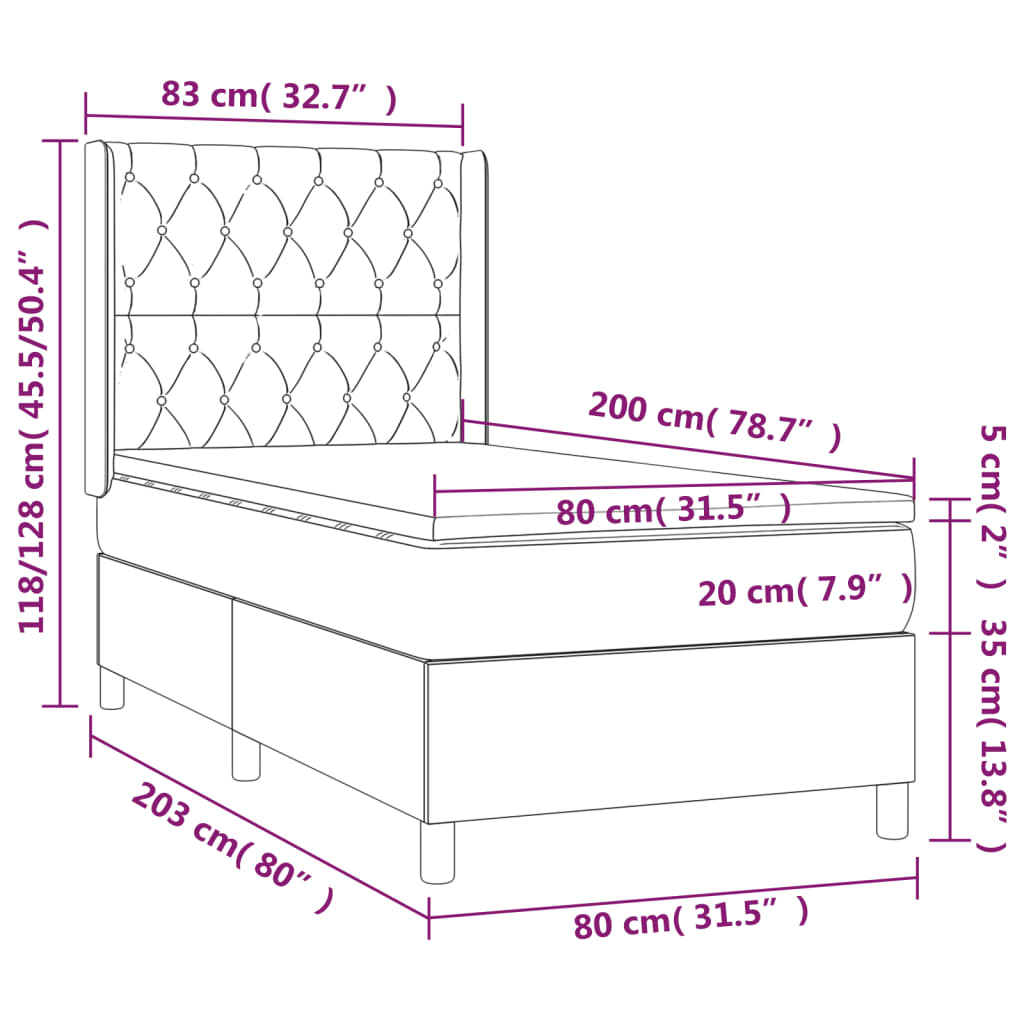 kontinentalseng med madras 80x200 cm stof cremefarvet