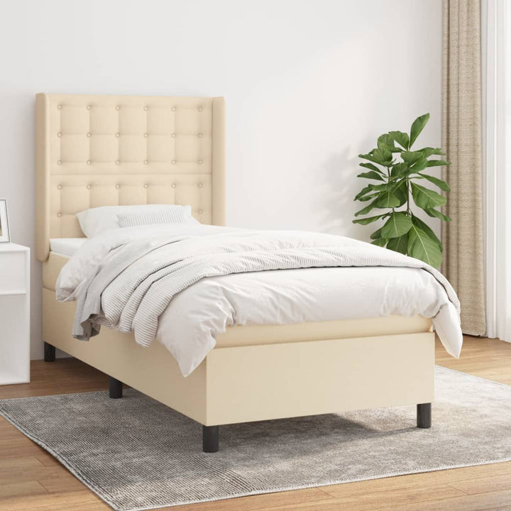 kontinentalseng med madras 90x190 cm stof cremefarvet