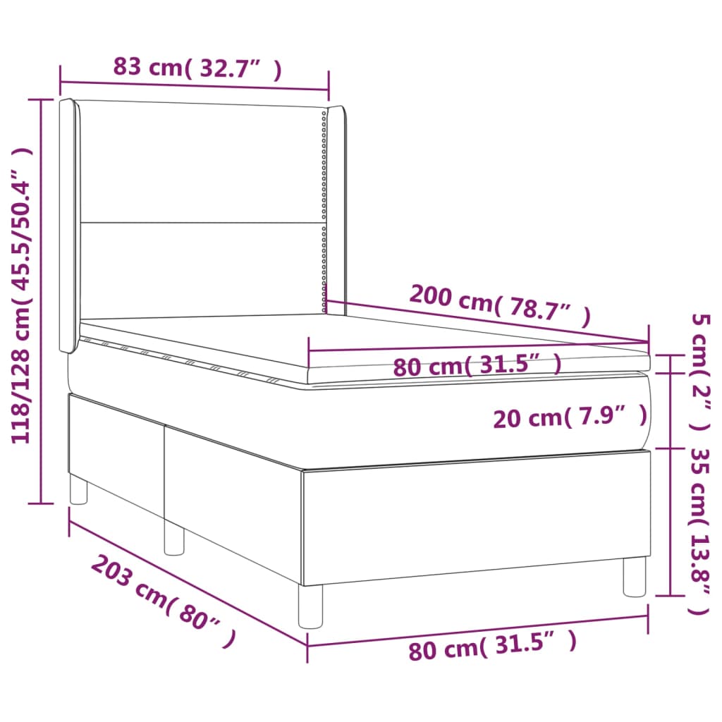 kontinentalseng med madras 80x200 cm stof mørkebrun