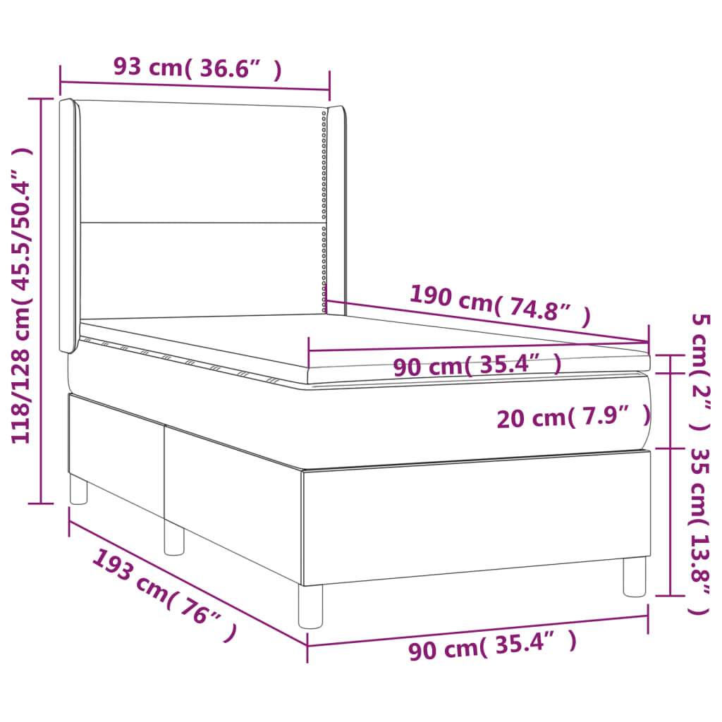 kontinentalseng med madras 90x190 cm stof cremefarvet
