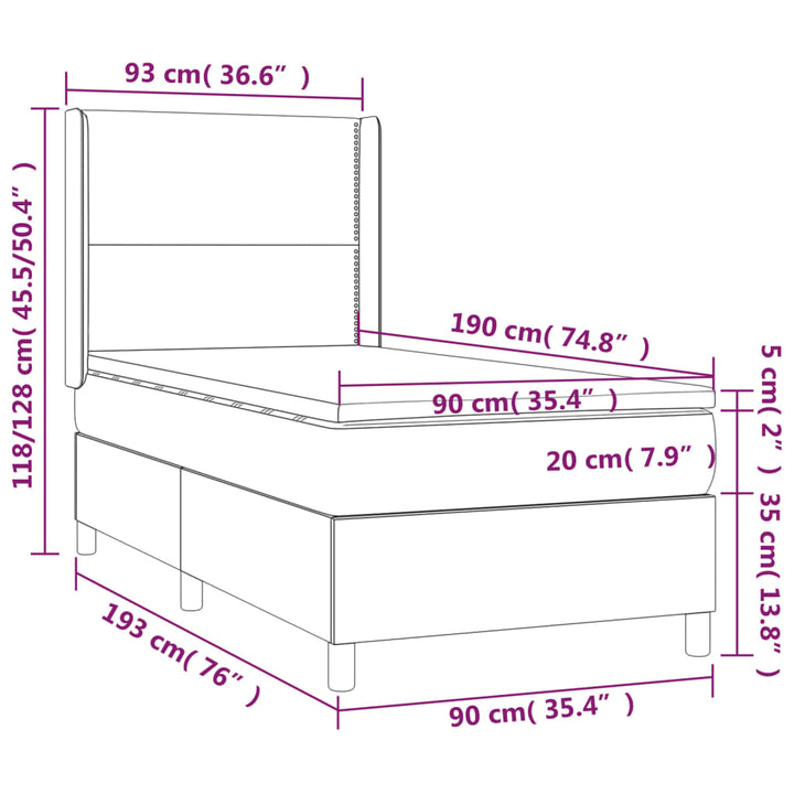 kontinentalseng med madras 90x190 cm stof cremefarvet
