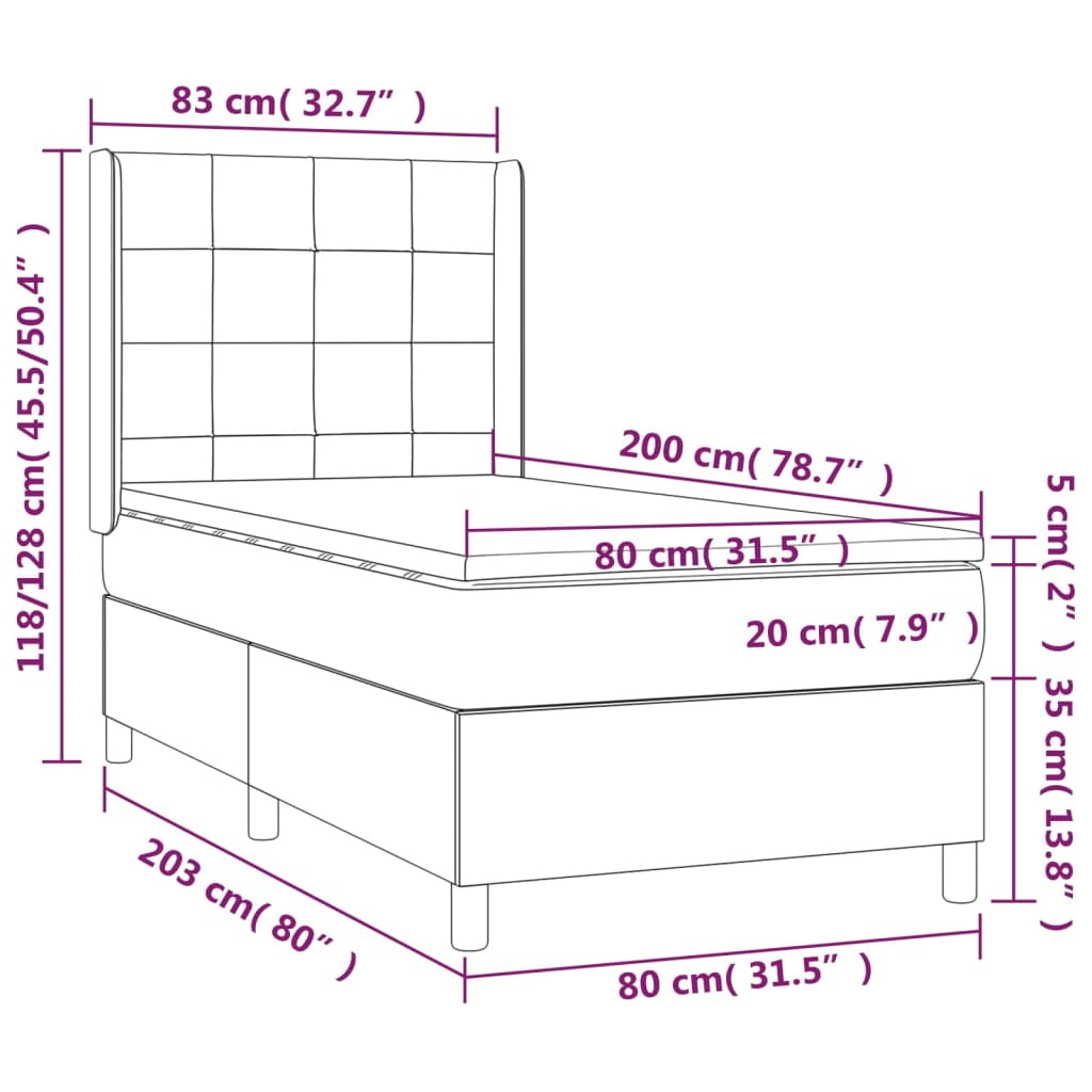kontinentalseng med madras 80x200 cm stof mørkegrå
