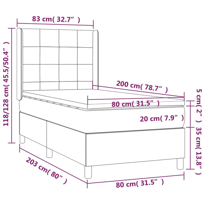 kontinentalseng med madras 80x200 cm stof mørkegrå