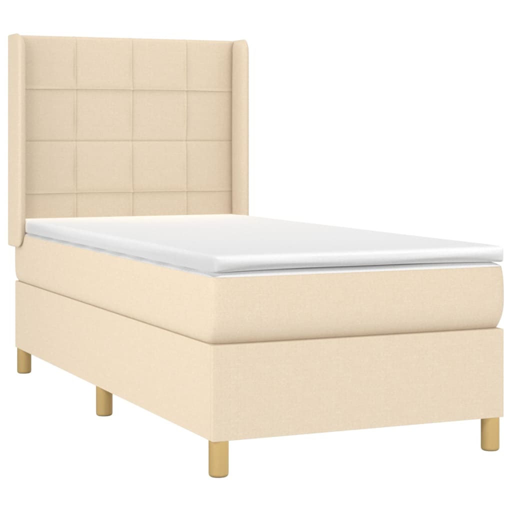 kontinentalseng med madras 90x190 cm stof cremefarvet
