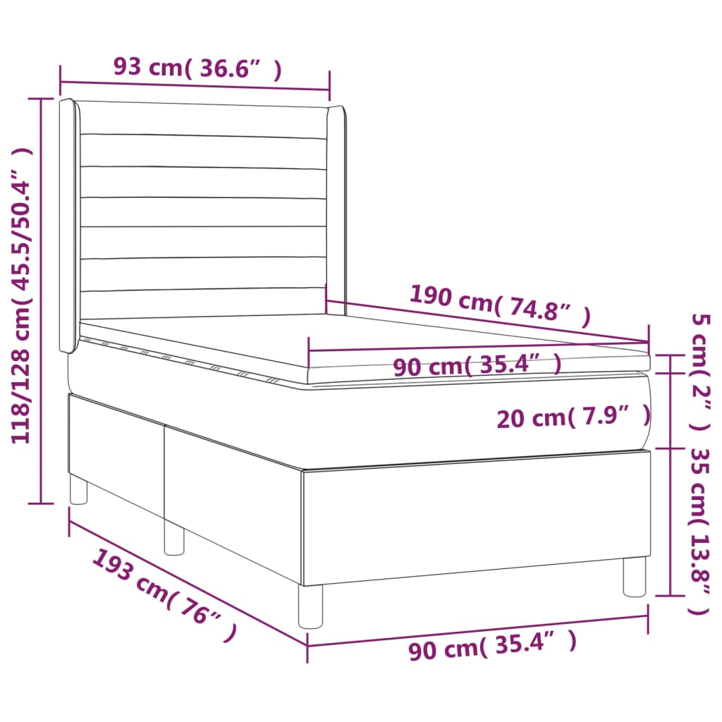 kontinentalseng med madras 90x190 cm stof cremefarvet