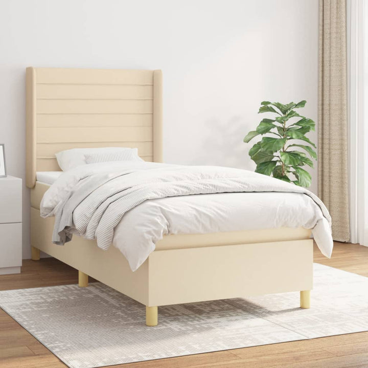 kontinentalseng med madras 90x190 cm stof cremefarvet
