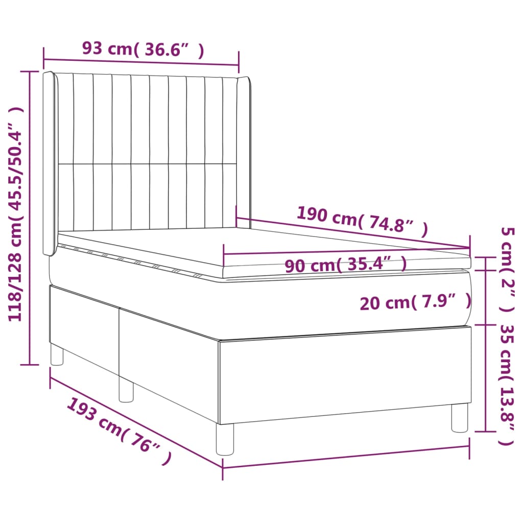kontinentalseng med madras 90x190 cm stof cremefarvet