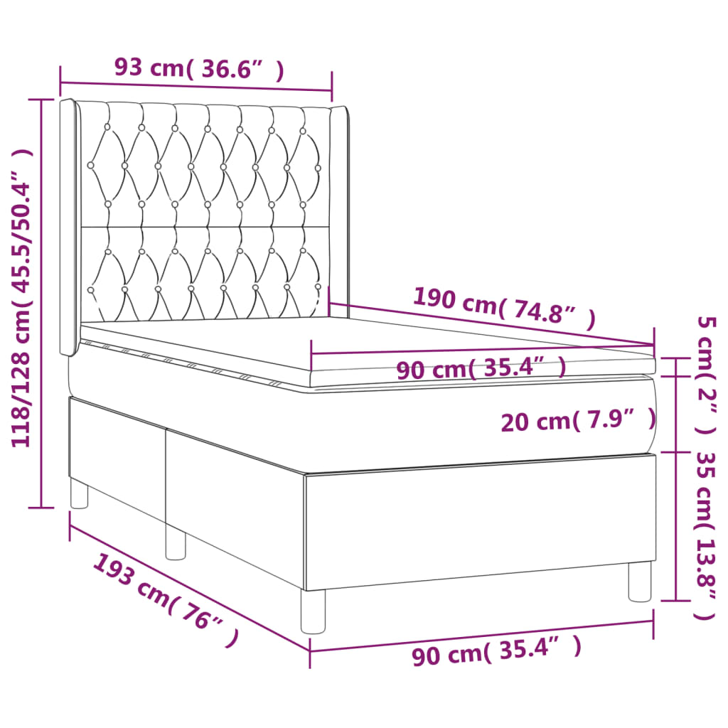 kontinentalseng med madras 90x190 cm stof cremefarvet