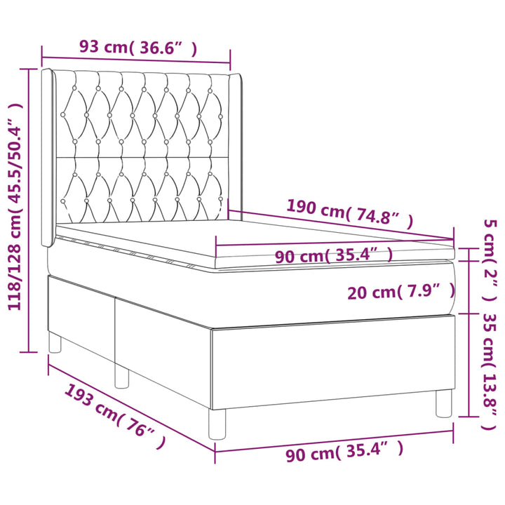 kontinentalseng med madras 90x190 cm stof cremefarvet