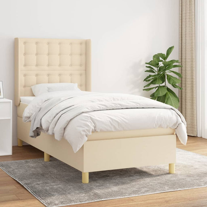 kontinentalseng med madras 90x190 cm stof cremefarvet