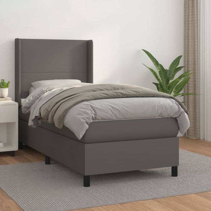 kontinentalseng med madras 90x190 cm kunstlæder grå