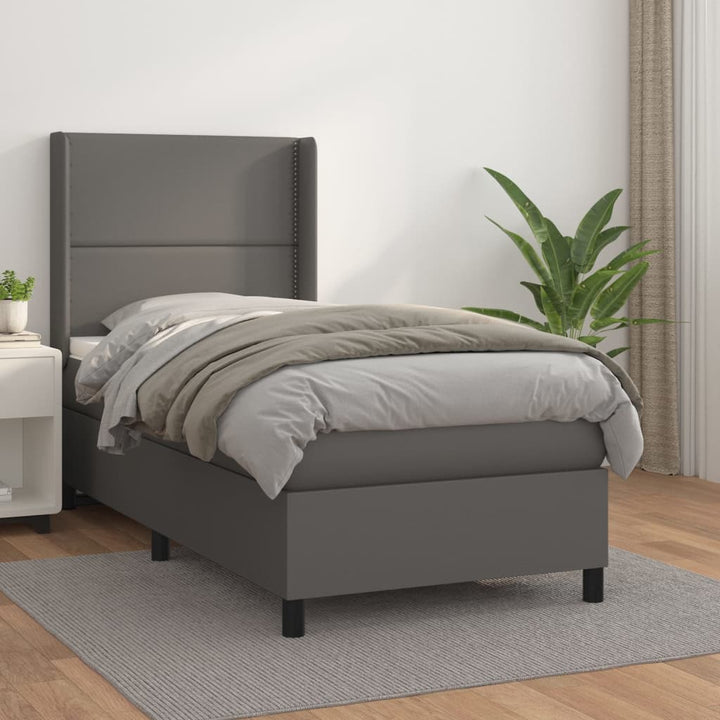 kontinentalseng med madras 90x190 cm kunstlæder grå