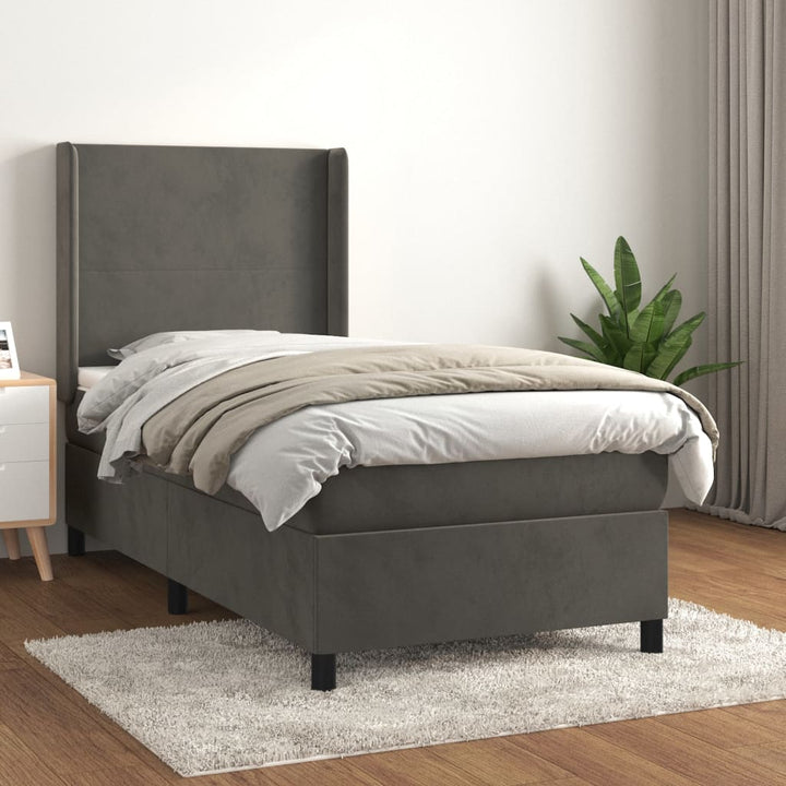 kontinentalseng med madras 90x190 cm fløjl mørkegrå