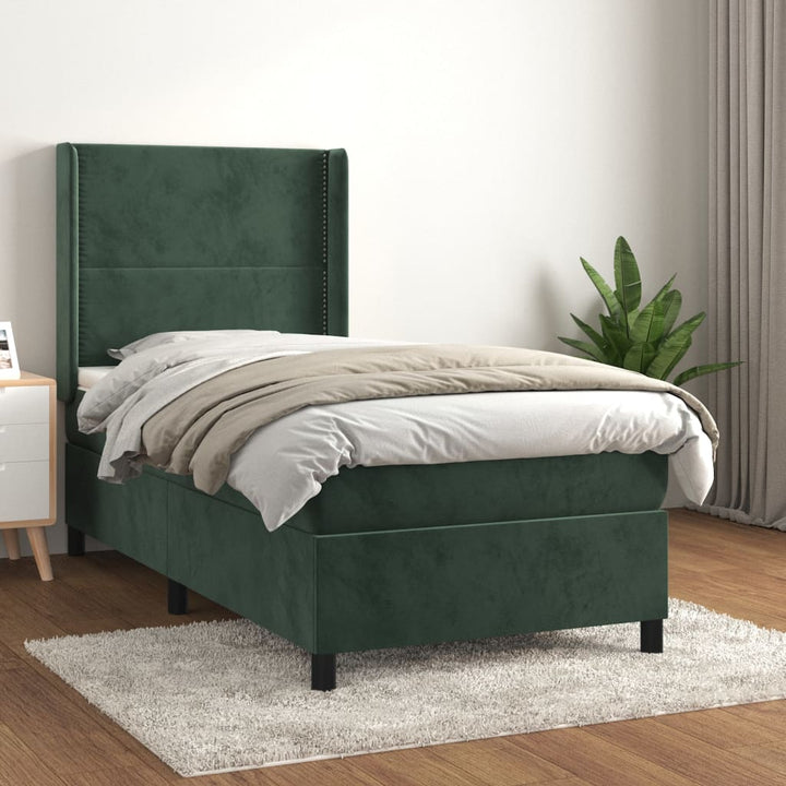 kontinentalseng med madras 90x190 cm fløjl mørkegrøn