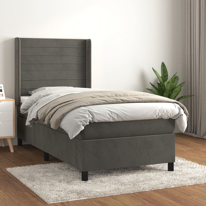 kontinentalseng med madras 90x190 cm fløjl mørkegrå