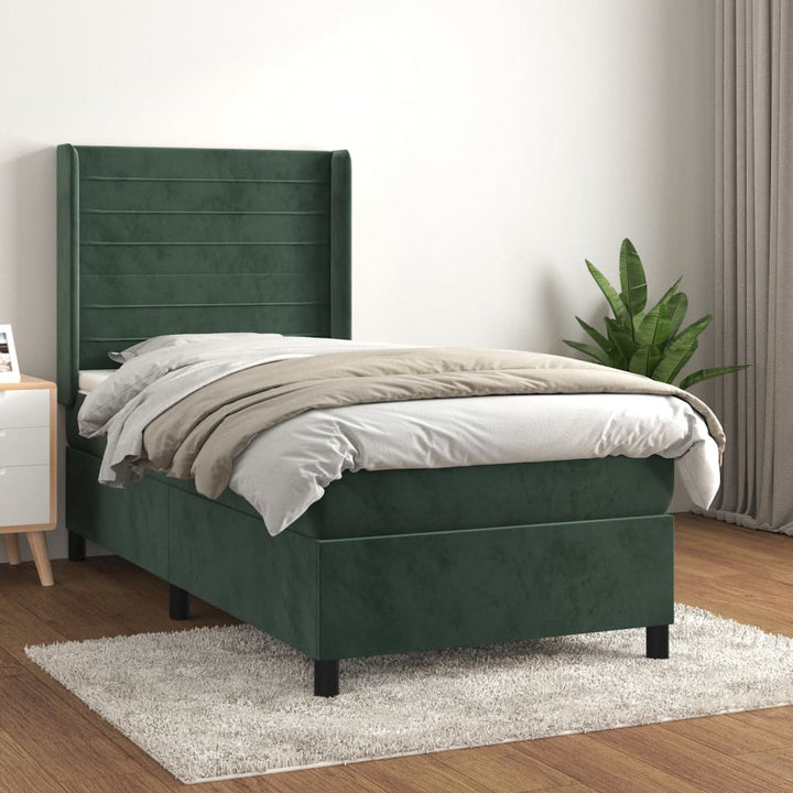 kontinentalseng med madras 90x190 cm fløjl mørkegrøn