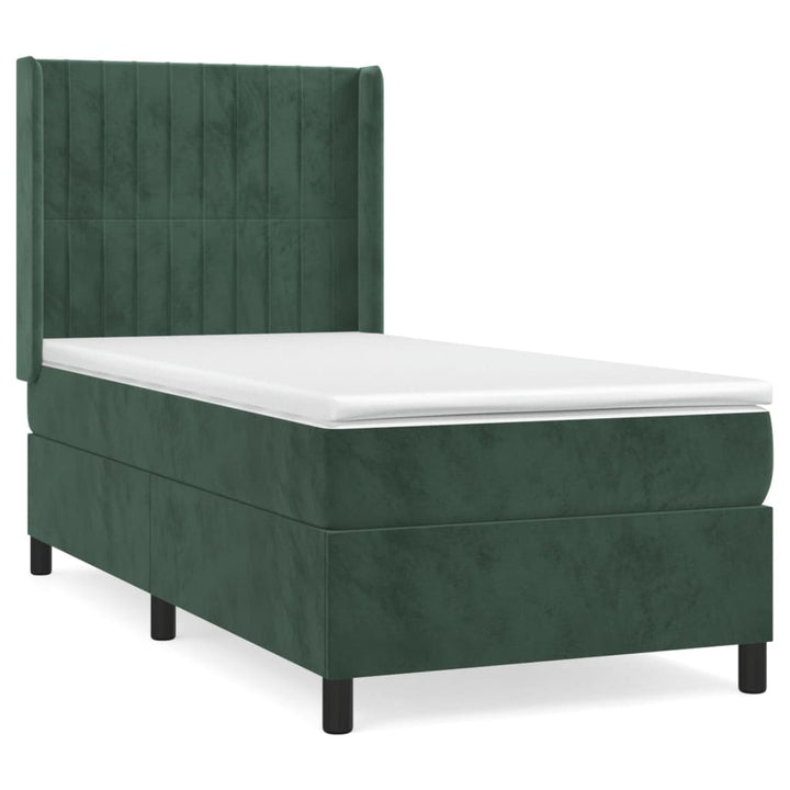 kontinentalseng med madras 90x190 cm fløjl mørkegrøn