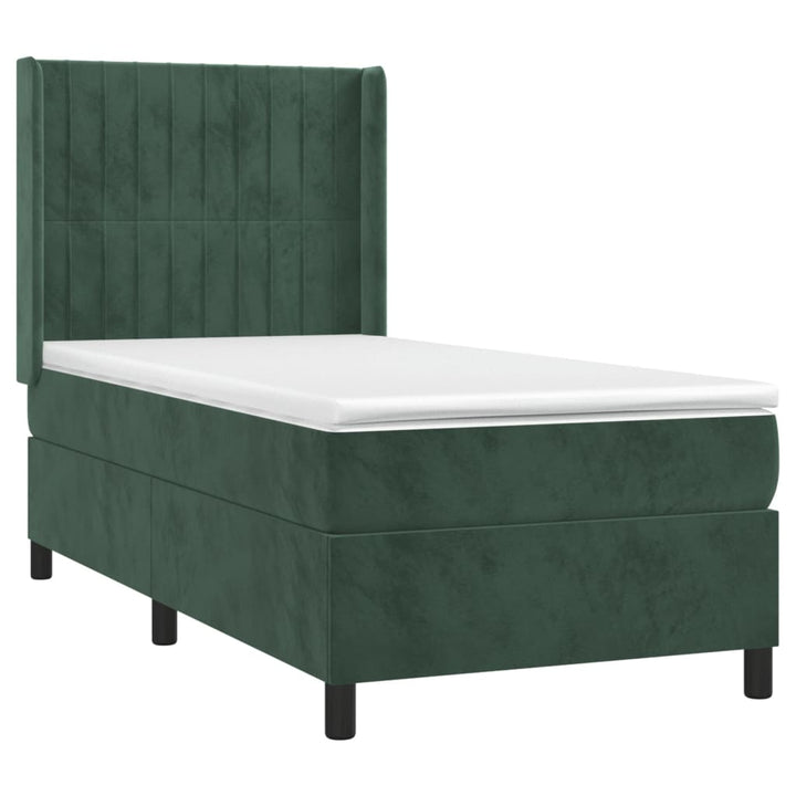 kontinentalseng med madras 90x190 cm fløjl mørkegrøn