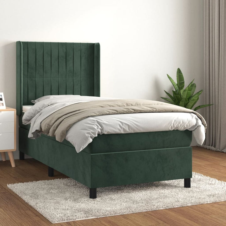 kontinentalseng med madras 90x190 cm fløjl mørkegrøn