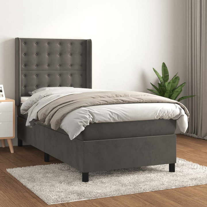 kontinentalseng med madras 90x190 cm fløjl mørkegrå