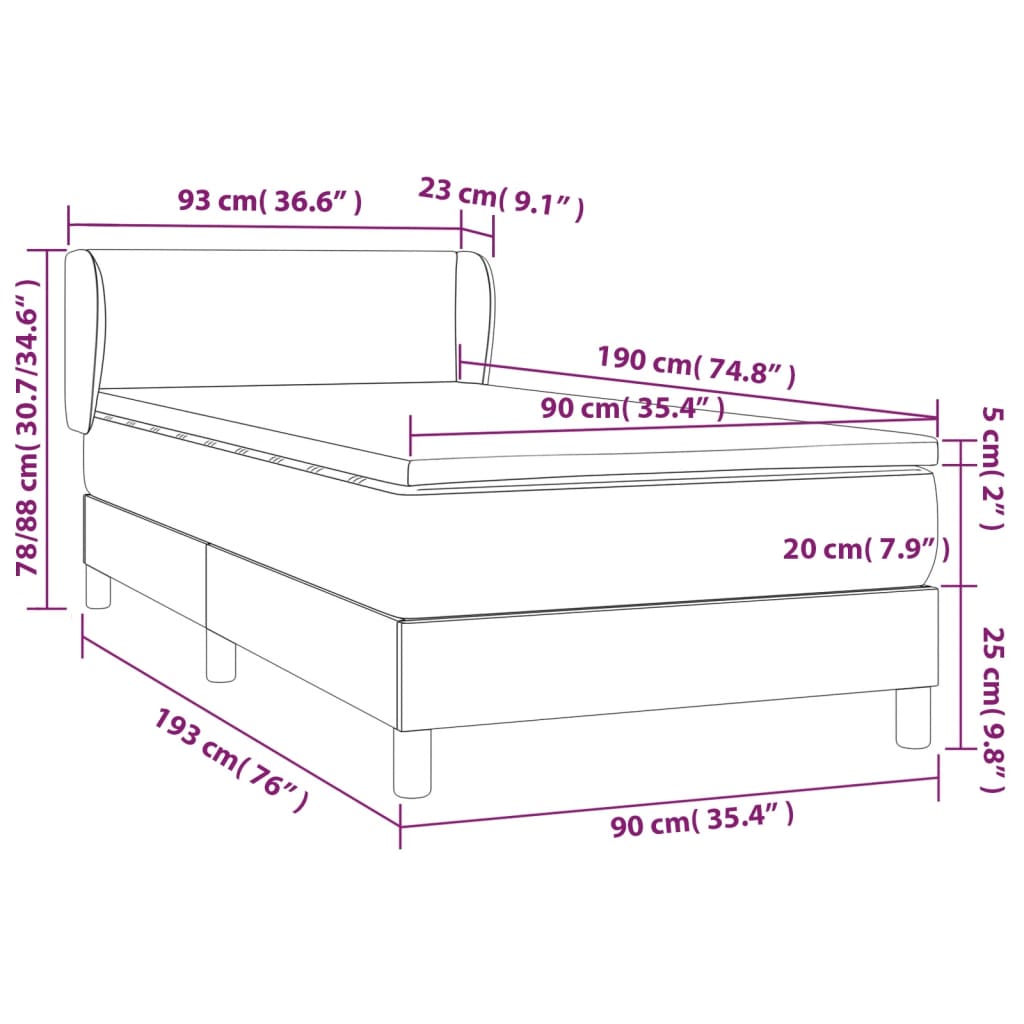 kontinentalseng med madras 90x190 cm stof cremefarvet