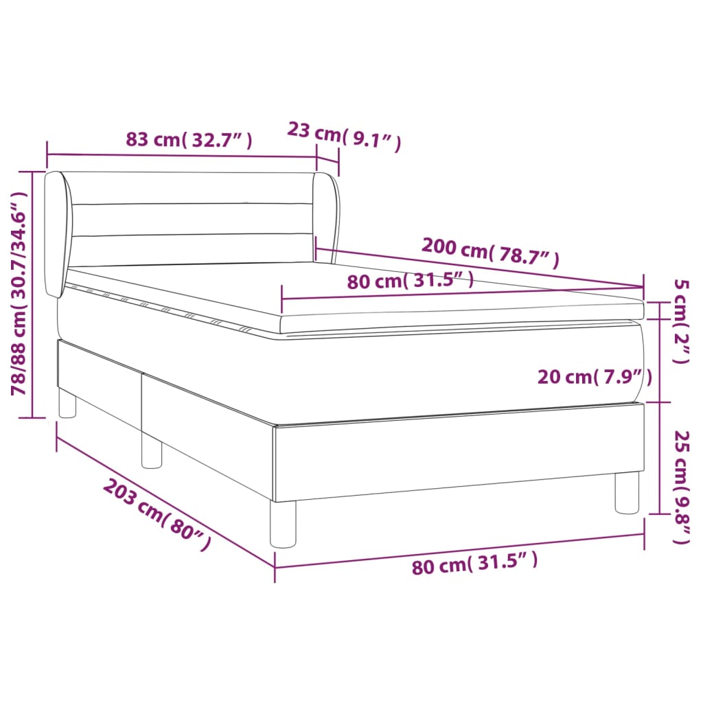 kontinentalseng med madras 80x200 cm stof cremefarvet