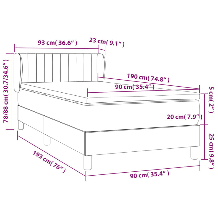 kontinentalseng med madras 90x190 cm stof cremefarvet