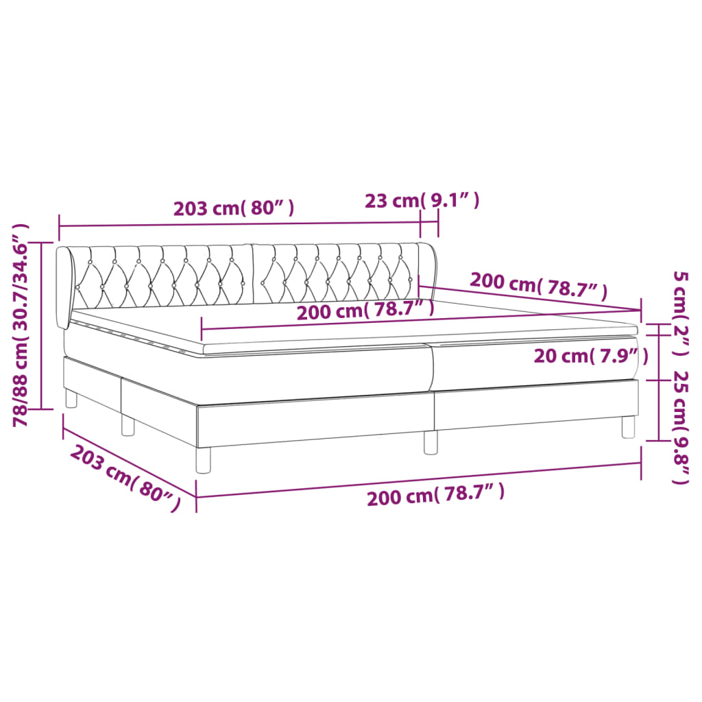 kontinentalseng med madras 200x200 cm stof sort