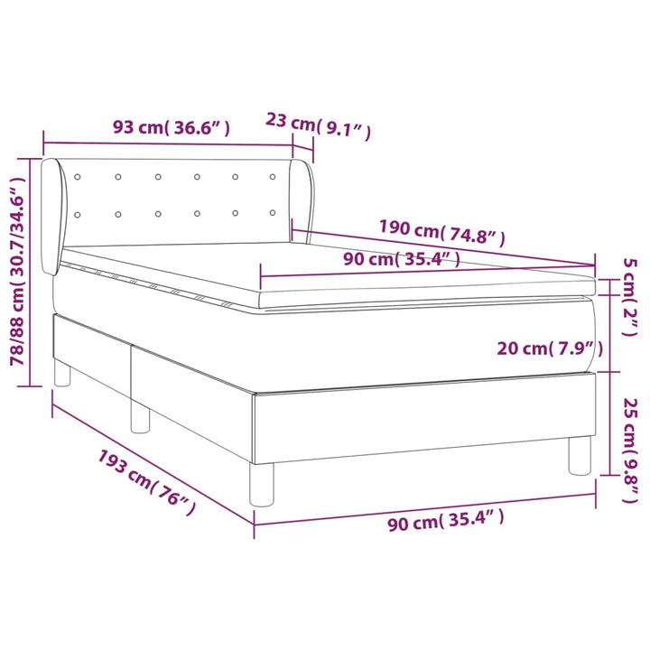 kontinentalseng med madras 90x190 cm stof cremefarvet
