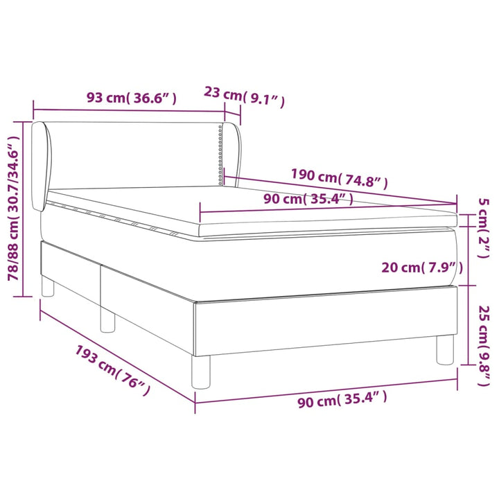 kontinentalseng med madras 90x190 cm kunstlæder grå