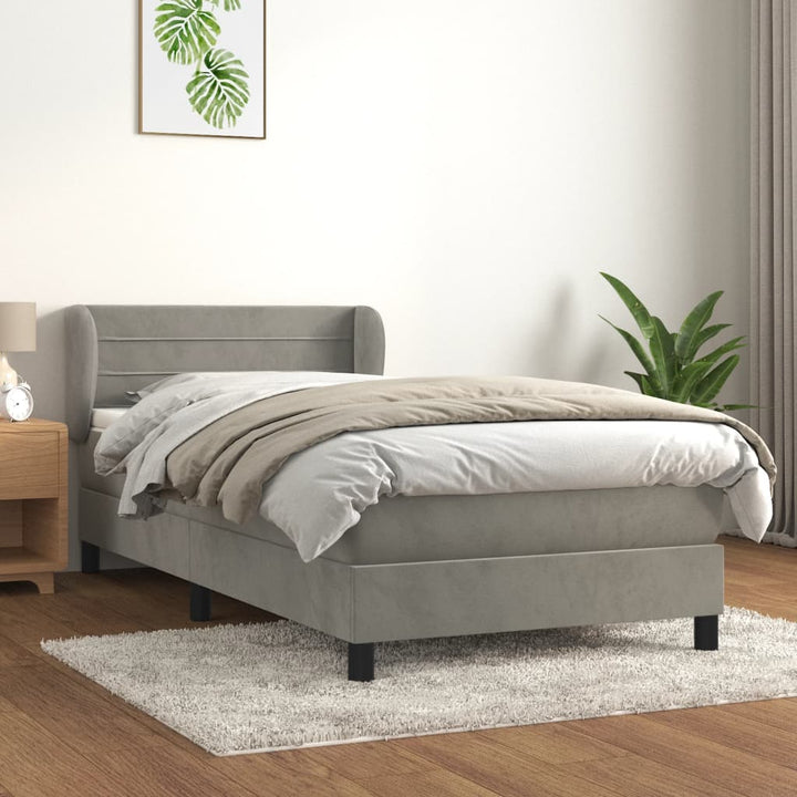kontinentalseng med madras 90x190 cm fløjl lysegrå