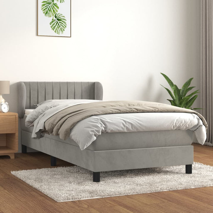 kontinentalseng med madras 90x190 cm fløjl lysegrå