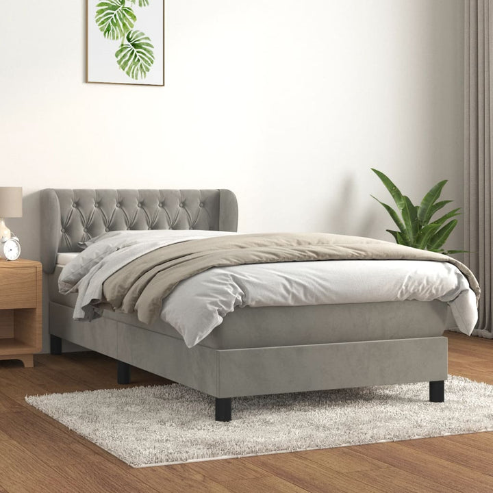 kontinentalseng med madras 90x190 cm fløjl lysegrå