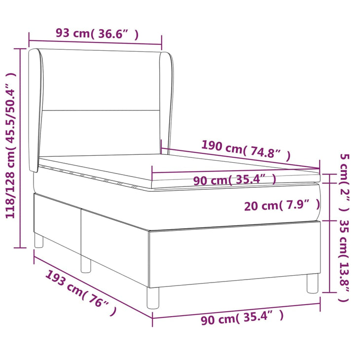 kontinentalseng med madras 90x190 cm stof cremefarvet