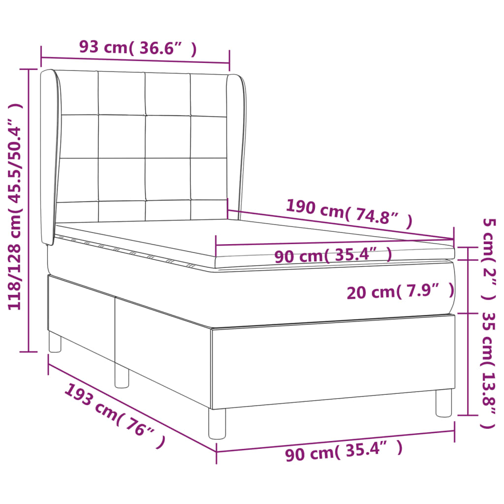 kontinentalseng med madras 90x190 cm stof cremefarvet