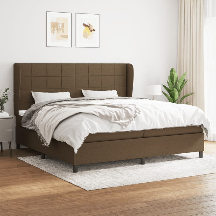 kontinentalseng med madras 200x200 cm stof mørkebrun
