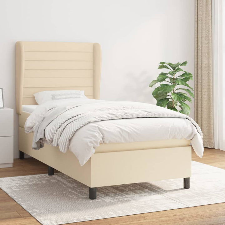 kontinentalseng med madras 90x190 cm stof cremefarvet