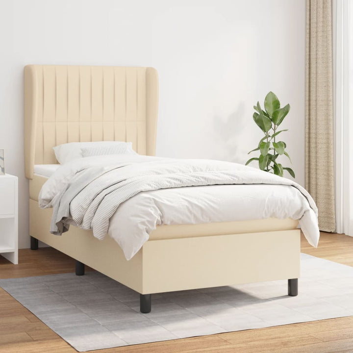 kontinentalseng med madras 90x190 cm stof cremefarvet