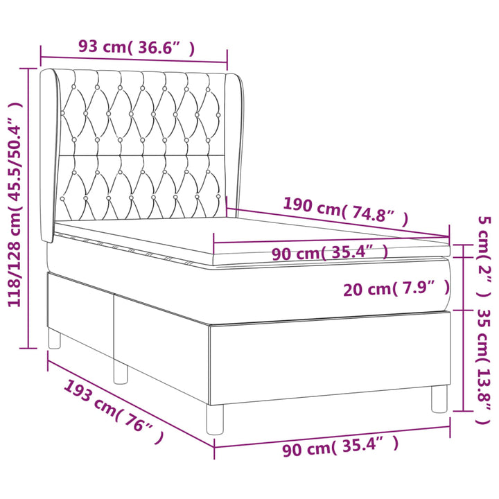 kontinentalseng med madras 90x190 cm stof cremefarvet