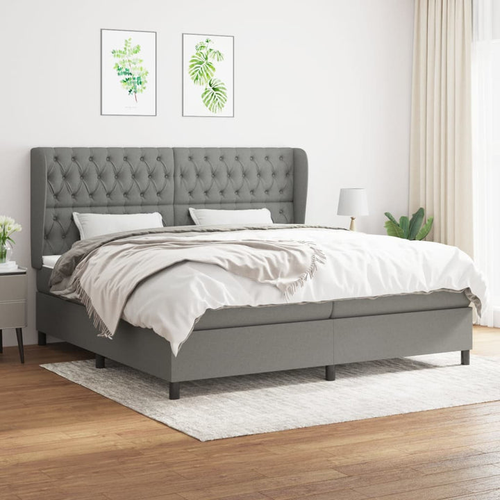 kontinentalseng med madras 200x200 cm stof mørkegrå