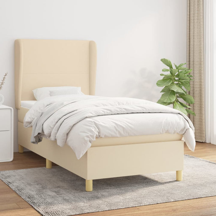 kontinentalseng med madras 90x190 cm stof cremefarvet