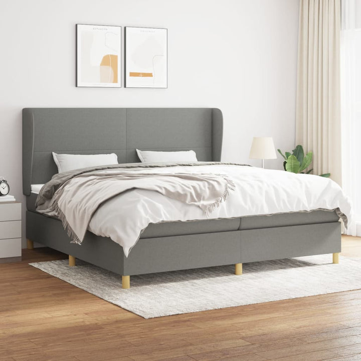 kontinentalseng med madras 200x200 cm stof mørkegrå