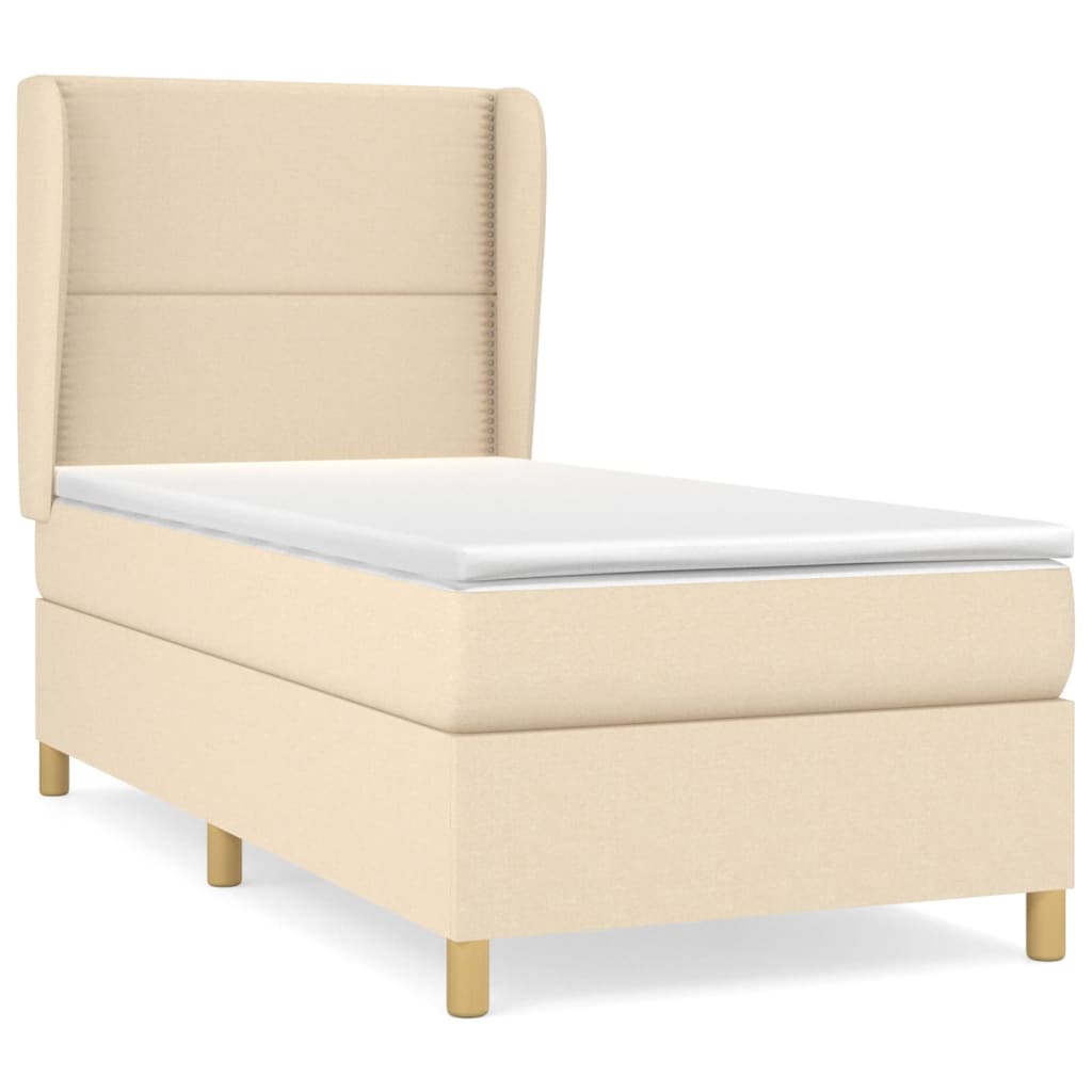 kontinentalseng med madras 90x190 cm stof cremefarvet