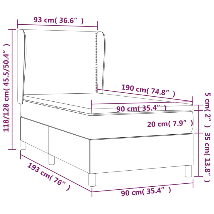 kontinentalseng med madras 90x190 cm stof cremefarvet
