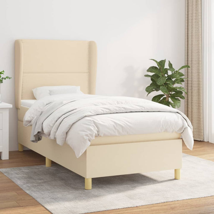 kontinentalseng med madras 90x190 cm stof cremefarvet