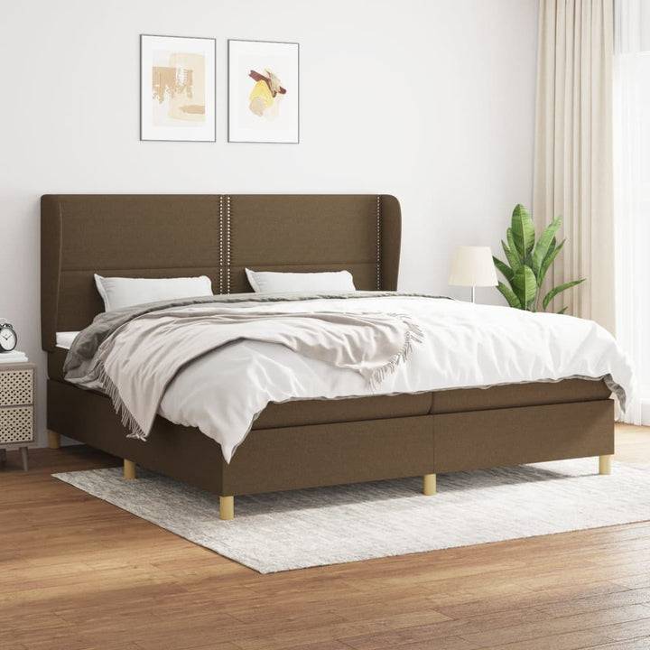 kontinentalseng med madras 200x200 cm stof mørkebrun