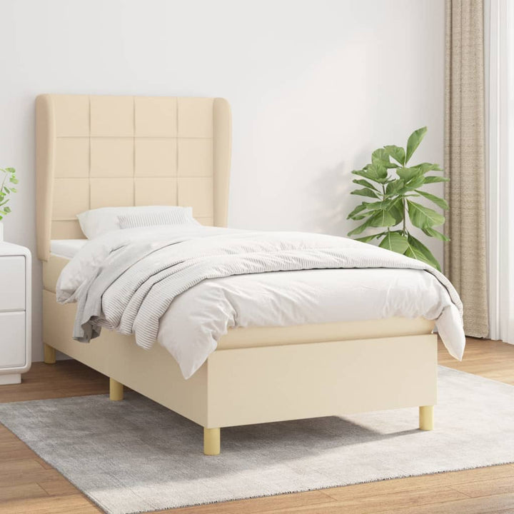 kontinentalseng med madras 90x190 cm stof cremefarvet