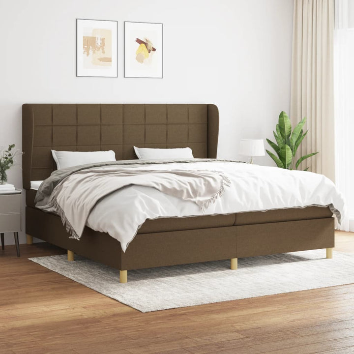 kontinentalseng med madras 200x200 cm stof mørkebrun